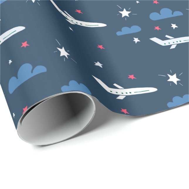 Papel De Regalo aviones y estrellas en azul (Esquina del rollo)