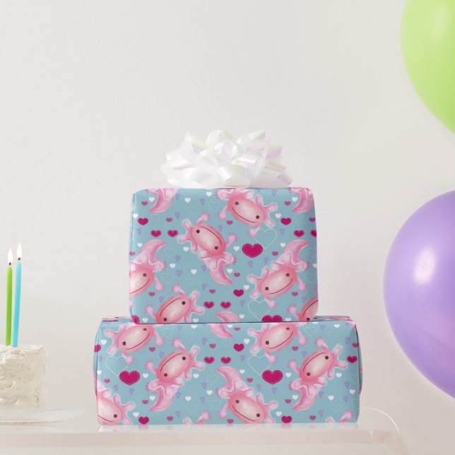 Papel De Regalo Axolotl Amor rosa (Regalos de fiesta)