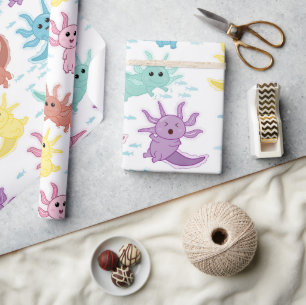 Papel De Regalo Axolotl Niños Cute Patrón Salamander