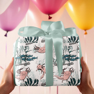 Papel De Regalo Axolotl Niños de color rosa y amarillo subacuático