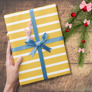 Papel De Regalo Azafrán amarillo blanco horizontal rayado