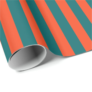 Papel De Regalo Azul acuático oscuro y raya vertical de coral nara
