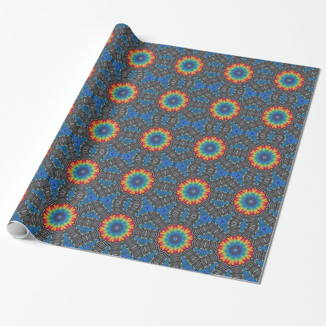 Papel De Regalo Azul amarillo rojo rojo de tinte de arte (Desenrollado)