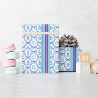 Papel de regalo azul aqua con llave griega y jarró
