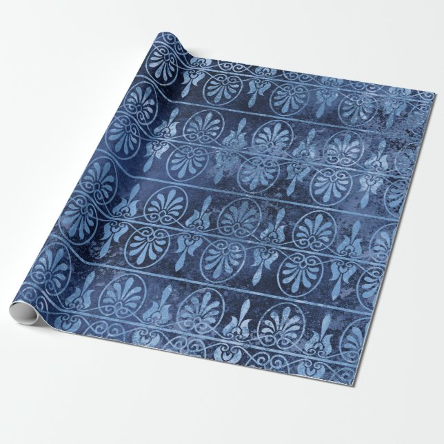 Papel De Regalo Azul Art Decó (Desenrollado)