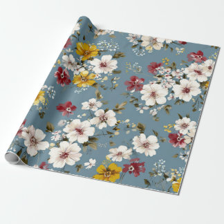 Papel De Regalo Azul Blanco Amarillo Rojo Ditsy Flor Pastel Boho 7