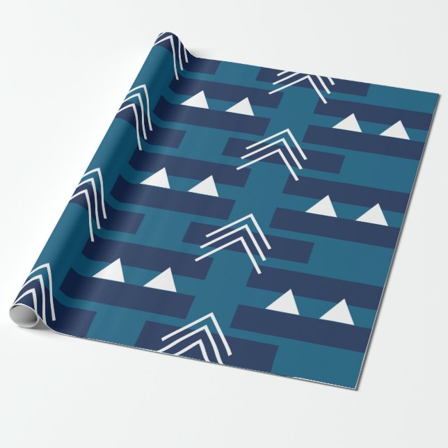 Papel De Regalo Azul Blanco Geométrico  (Desenrollado)