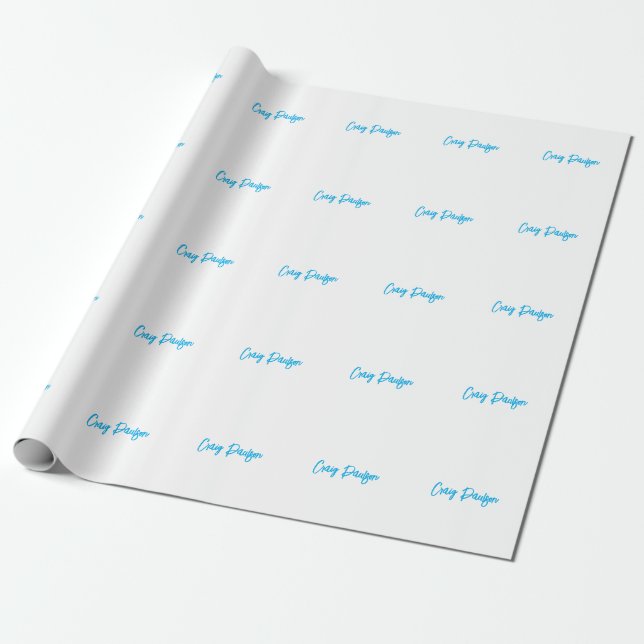 Papel De Regalo Azul blanco tu nombre caligrafía Minimalista único (Desenrollado)