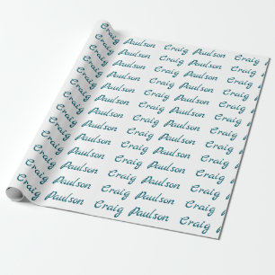 Papel De Regalo Azul Blanco Tu Nombre Único Especial Minimalista