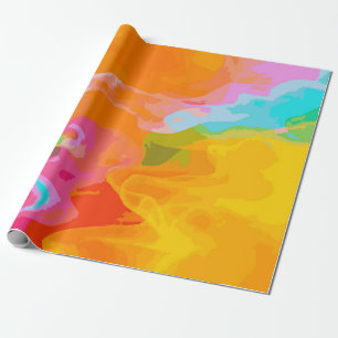 Papel De Regalo Azul Brillante y Patrón de Pintura Abstracta Rojo