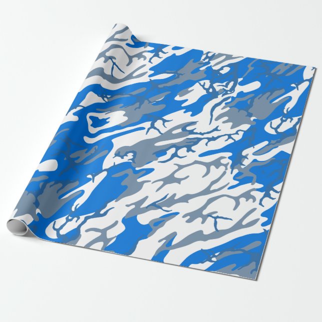 Papel De Regalo Azul Camo del agua helada (Desenrollado)