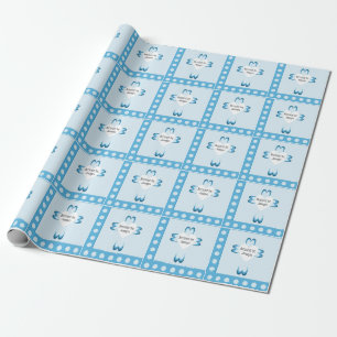 Papel de regalo azul católico para bautizos de niñ