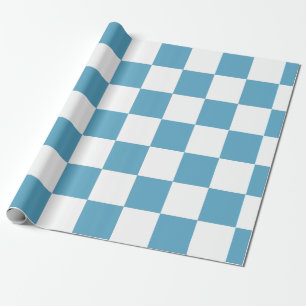 Papel De Regalo Azul Celeste Cuadros Blancos - Alegre Divertido