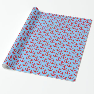 Papel De Regalo Azul Celeste, Patrón de Anclas Rojas