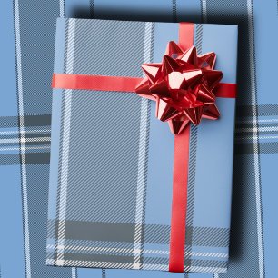 Papel De Regalo Azul Celeste Sereno y Tartán de Cuadros de Inviern