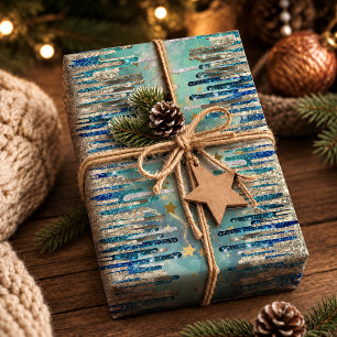 Papel De Regalo Azul Chic Turquesa Glitter Goteo