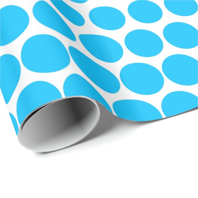 Papel De Regalo Azul Cielo Lunares Moderno Blanco (Esquina del rollo)
