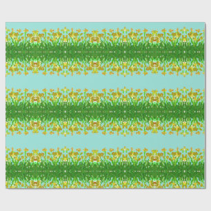 Papel de regalo azul claro con raya floral amarill