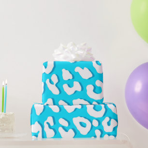 Papel De Regalo Azul claro de impresión Leopardo blanco