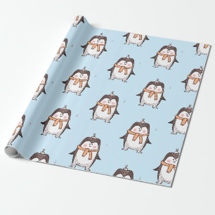 Papel de regalo azul claro de pingüino lindo