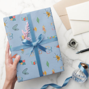 Papel De Regalo Azul claro texturizado de mediados de siglo modern