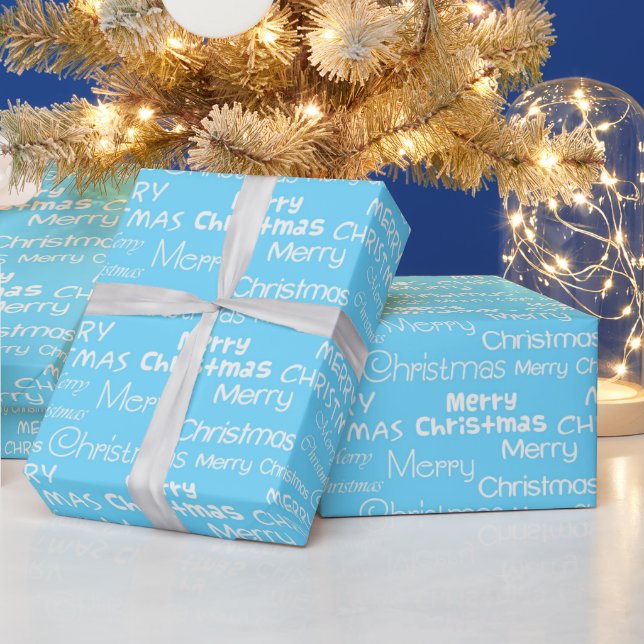 Papel De Regalo Azul Claro y Blanco Navidad Alegre (Vacaciones)