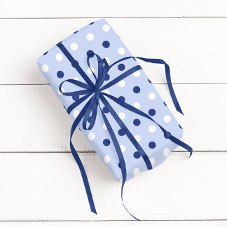 Papel De Regalo Azul claro y oscuro con lunares tricolores blancos