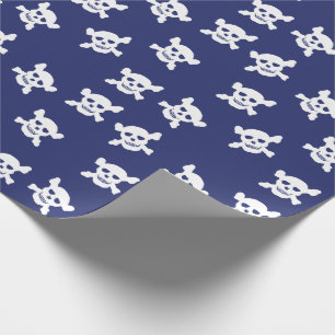 Papel De Regalo Azul con el cráneo blanco y la bandera pirata
