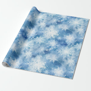 Papel De Regalo Azul con el estilo acuarela de los copos de nieve