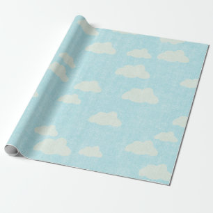 Papel De Regalo Azul con nubes blancas