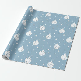 PAPEL DE REGALO AZUL CON ORNAMENTOS DE NAVIDAD BLANCA