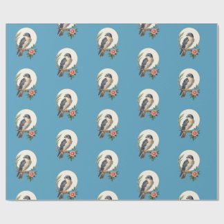 Papel de regalo azul con patrón de ave de arte pop