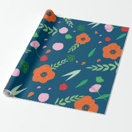 Papel De Regalo Azul con patrón de flores de color vibrante