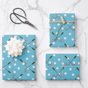 Papel de Regalo Azul con Patrón de Pelota/ Palo de