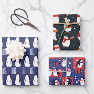 Papel de regalo azul con patrón de pingüino de inv