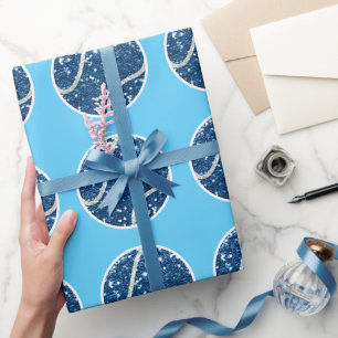 Papel de regalo azul con tema de pelota de tenis p