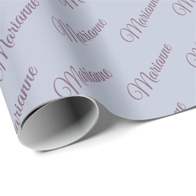 Papel De Regalo Azul con texto de ciruela. (Esquina del rollo)