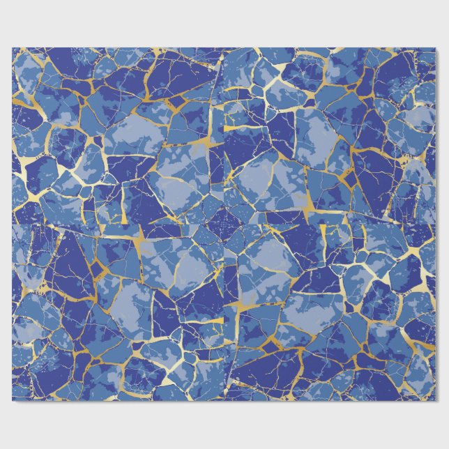 Papel de regalo azul con vetas de oro Kintsugi (Superficie plana)