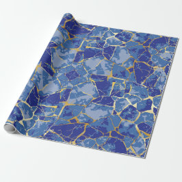 Papel de regalo azul con vetas de oro Kintsugi