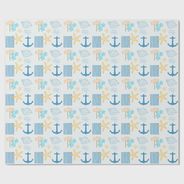 Papel De Regalo Azul Costero (Superficie plana)