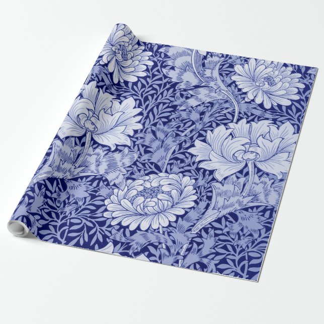 Papel De Regalo Azul crisantemo, William Morris (Desenrollado)
