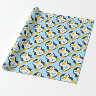 Papel De Regalo Azul de Baby Shower pingüino