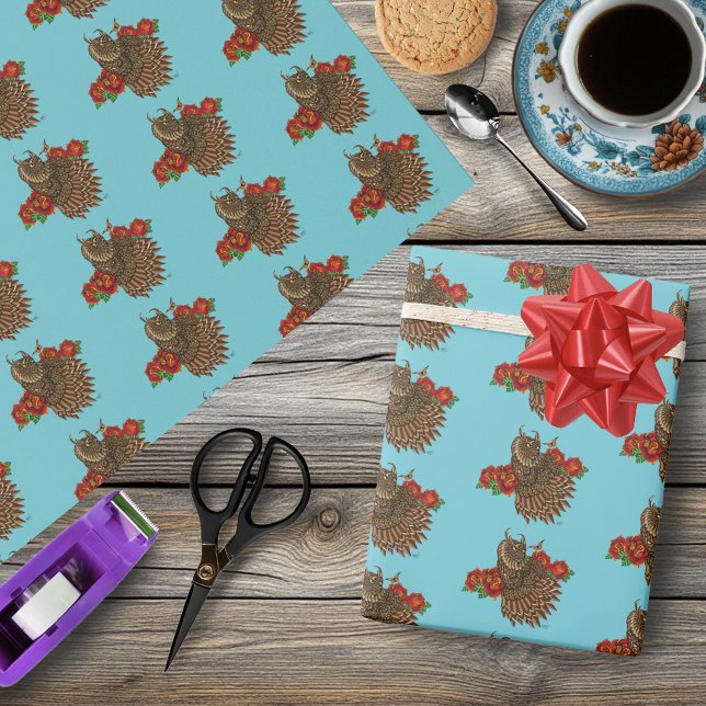 Papel De Regalo Azul de Búho Roses Rojos (Subido por el creador)