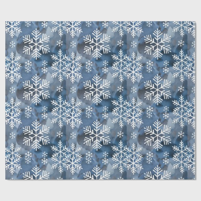 Papel De Regalo Azul de copos de nieve de invierno (Superficie plana)