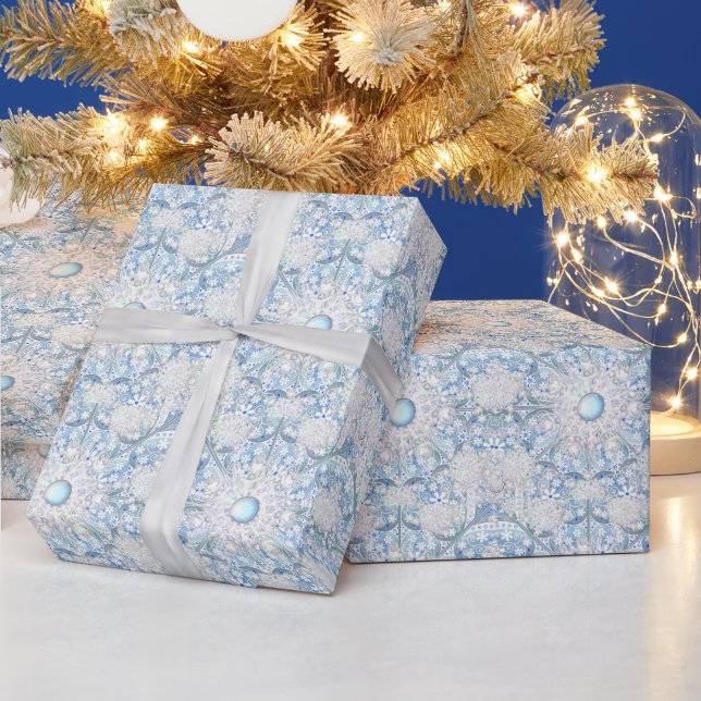 Papel De Regalo Azul de encaje cerámico y copo de nieve (Vacaciones)