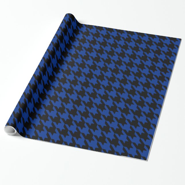 Papel De Regalo Azul de Houndstooth Pied de Poule Black (Desenrollado)