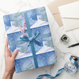 Papel De Regalo Azul de invierno de Navidad lindo