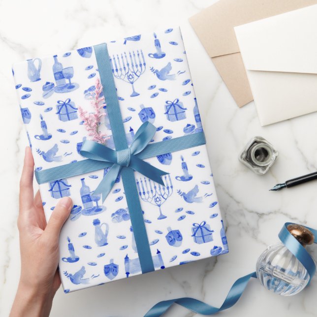 Papel de regalo azul de Janucá (Regalar)
