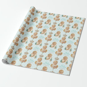 Papel De Regalo Azul de la corona del muchacho de Baby Shower del