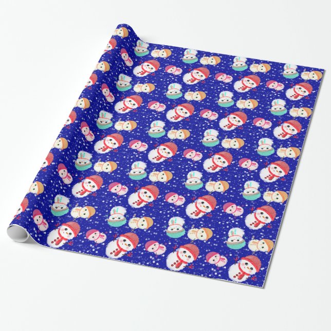 Papel De Regalo Azul de la marina de nieve (Desenrollado)